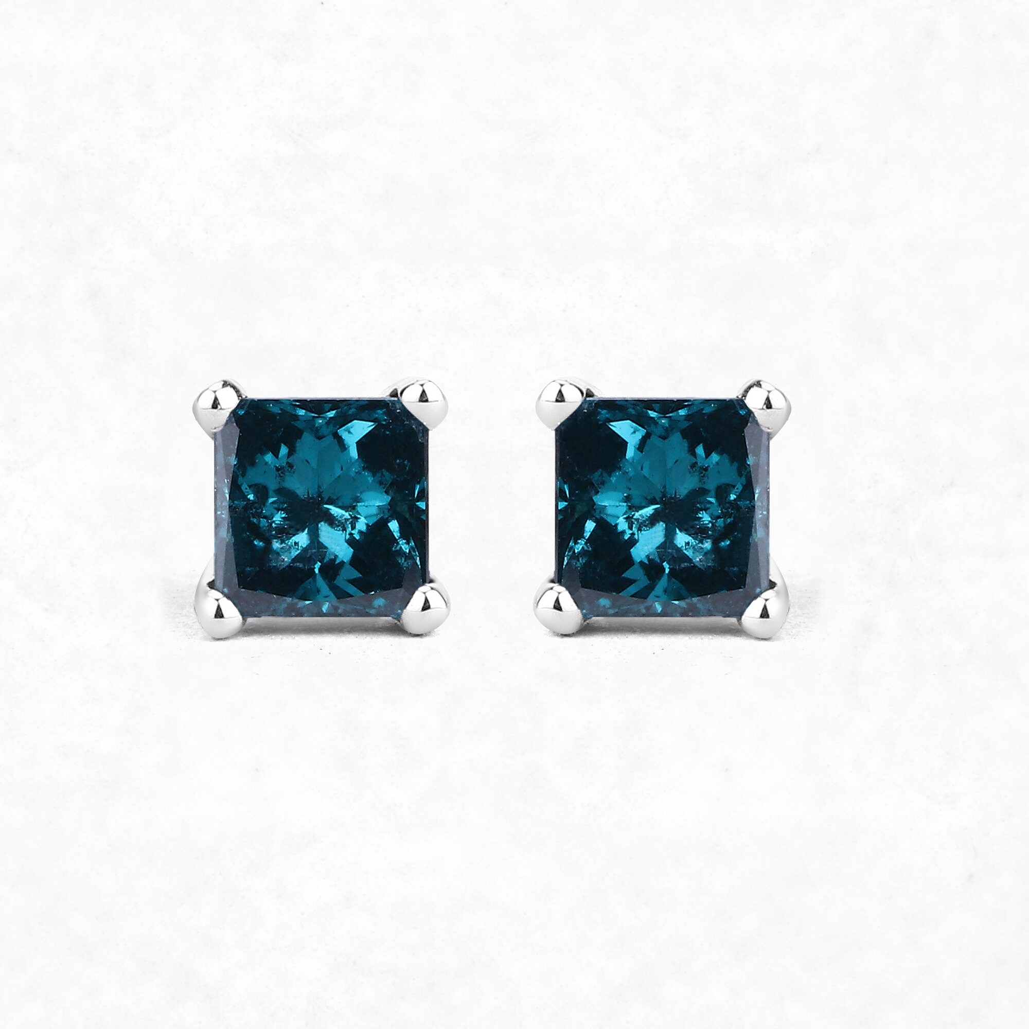 Blue diamond earrings princess cut best sale