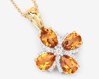 Madeira Citrine Pendant, Madeira Citrine 18K Yellow Gold Sterling Silver Pendant Necklace, Citrine Pendant for Women, November Birthstone
