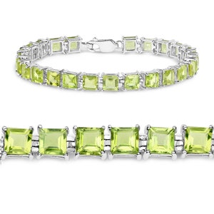 Peridot Bracelet, Natural Peridot Square Tennis Bracelet in .925 Sterling Silver, August Birthstone Bracelet, Gifts for Her, Green Gemstone