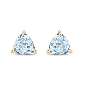 14K Massive Gelbgold Blautopas Ohrringe, Natürliche Blautopas Trillion Ohrstecker, Dezember Geburtsstein Ohrringe, Blaue Edelstein Ohrringe