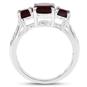 Garnet Silver Ring, Natural 3-Stone Garnet Ring in 925 Sterling Silver, Mozambique Garnet Silver Ring, January Birthstone Ring