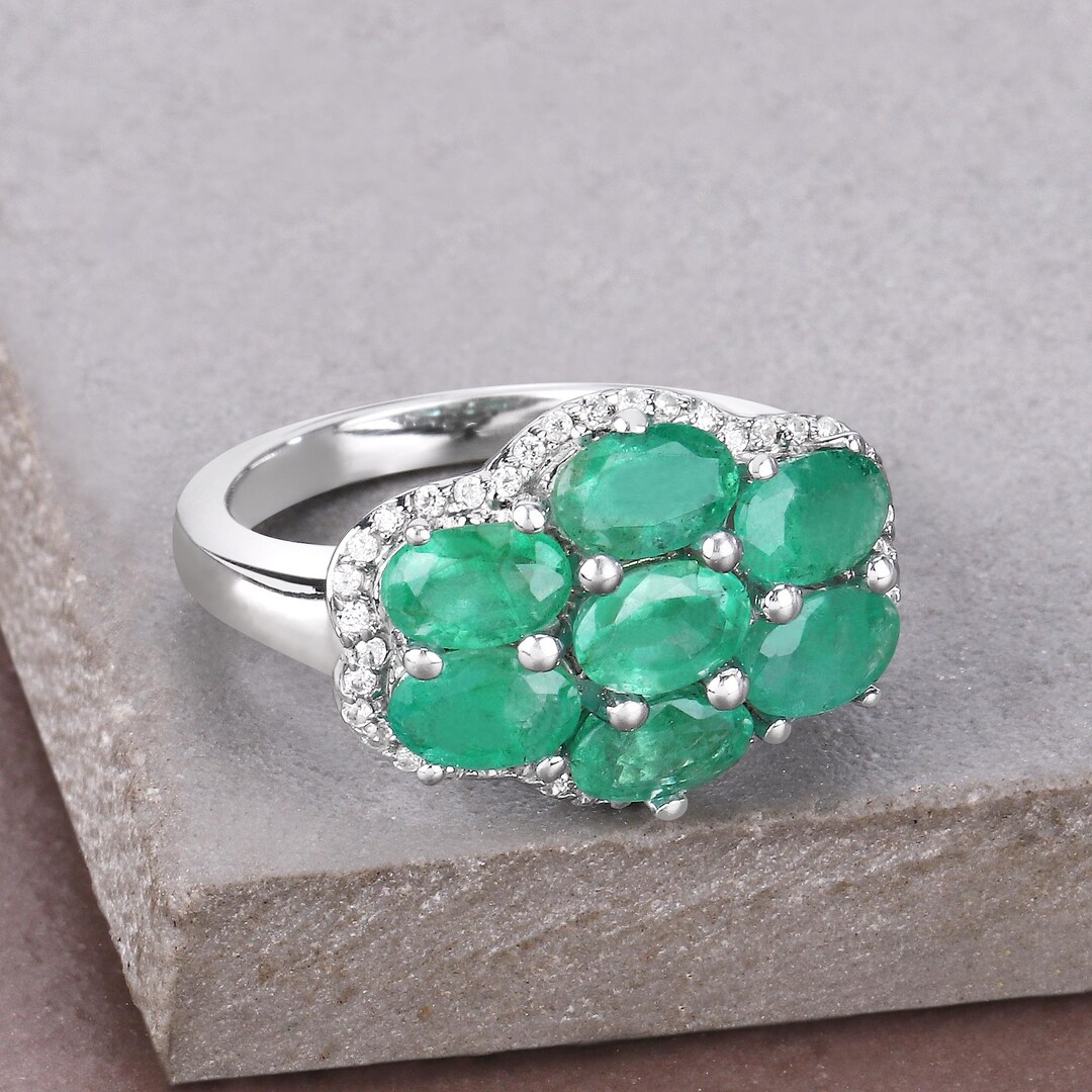 Silver Emerald Blossom Ring main image 0