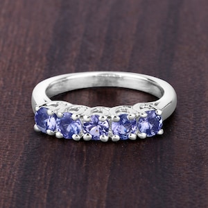 Tanzanite Ring, Natural 5-Stone Tanzanite Sterling Silver Ring, Tanzanite Silver Ring for Women, December Birthstone, Bridesmaid Gift