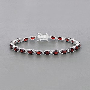 Garnet Bracelet, Garnet Bracelet Sterling Silver, Garnet Bracelet for Women, January Birthstone Gift for Women, Red Garnet Tennis Bracelet