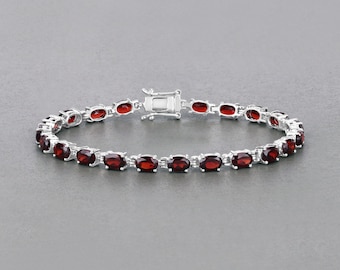 Garnet Bracelet, Garnet Bracelet Sterling Silver, Garnet Bracelet for Women, January Birthstone Gift for Women, Red Garnet Tennis Bracelet