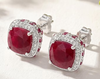 Ruby Earrings, Ruby Earrings 925 Sterling Silver, July Birthstone Earrings, Ruby Stud Earrings, Red Gemstone Earrings, Bridesmaid Gift