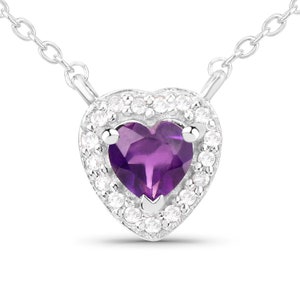 Amethyst Necklace, Natural Purple Amethyst Silver Heart Necklace, Amethyst Heart Necklace, Valentine Gifts for Her, February Birthstone
