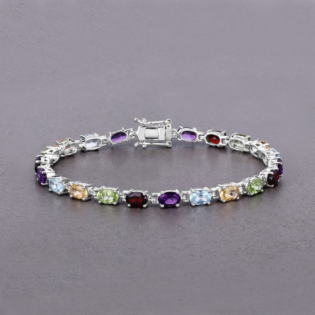 Multi Stone Bracelet Natural Multi Stone Oval Tennis Bracelet In 925 Multi Stone Bracelet Natural Multi Stone Oval Tennis Bracelet In 925