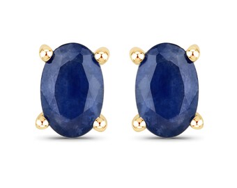 14k Gold Blue Sapphire Oval Stud Earrings, Dainty Blue Sapphire Earrings 14k Yellow Gold, September Birthstone Earrings, Bridesmaid Gift