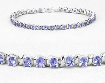 Tanzanite Bracelet, Natural Tanzanite Ovals Tennis Bracelet .925 Sterling Silver for Women, December Birthstone Bracelet, Anniversary Gift