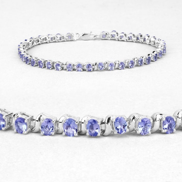 Tanzanite Bracelet, Natural Tanzanite Ovals Tennis Bracelet .925 Sterling Silver for Women, December Birthstone Bracelet, Anniversary Gift