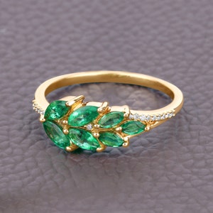 14kt Gold Emerald & Diamond Ring, Natural Green Emerald Gold Ring for Women, Emerald Minimalist Ring, Dainty Emerald Ring, Bridesmaid Gift