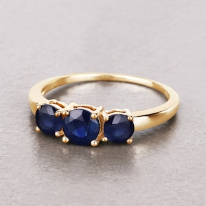14Kt Gold, Blue Sapphire, Sapphire Ring, 14k Yellow Gold Sapphire with Diamond Ring, Promise Ring, September Birthstone, Minimalist Jewelry