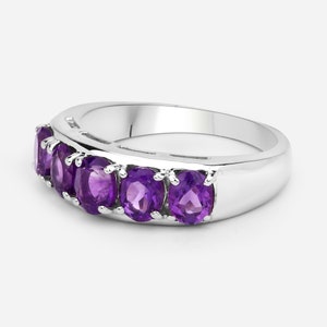 Amethyst Ring / 5 Stone Amethyst Silver Ring / Natural Amethyst Ring / February Birthstone Ring