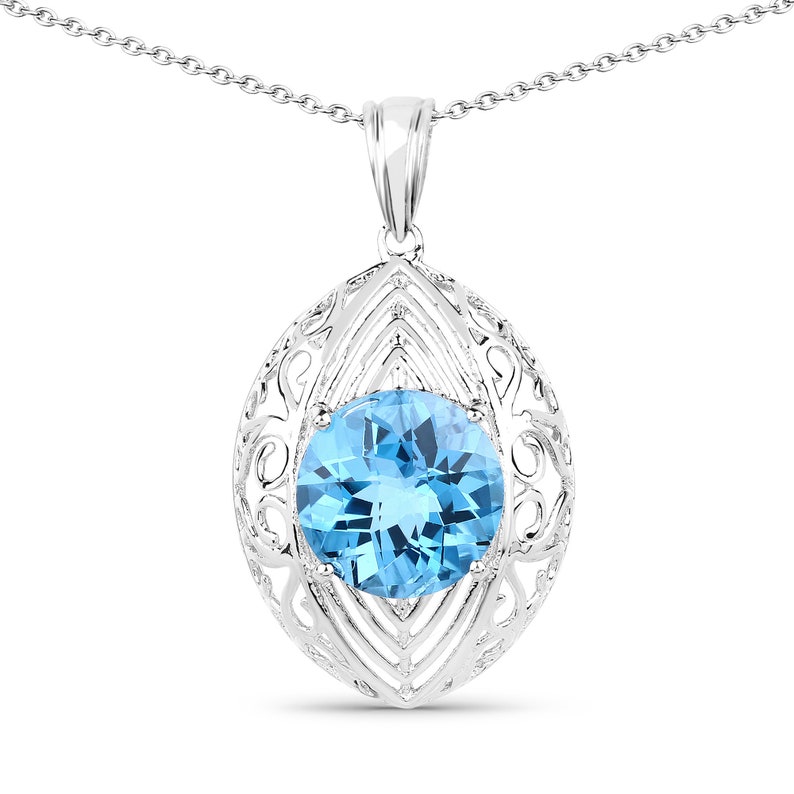Swiss Blue Topaz Pendant, Natural Swiss shops Blue Topaz Round Filigree Pendant Necklace 925 Sterling Silver, December Birthstone Pendant, Topaz