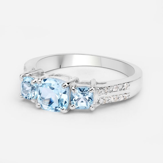 December Birthstone Ring .925 Sterling Silver Ring Natural Sky Blue Topaz Cocktail Ring Blue Topaz Ring Gift for Sister