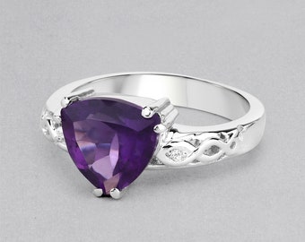 Amethyst Ring, Natural Purple Amethyst Silver Gemstone Ring for Women, Amethyst Silver Cocktail Ring, February Birthstone Ring, Gift for Her