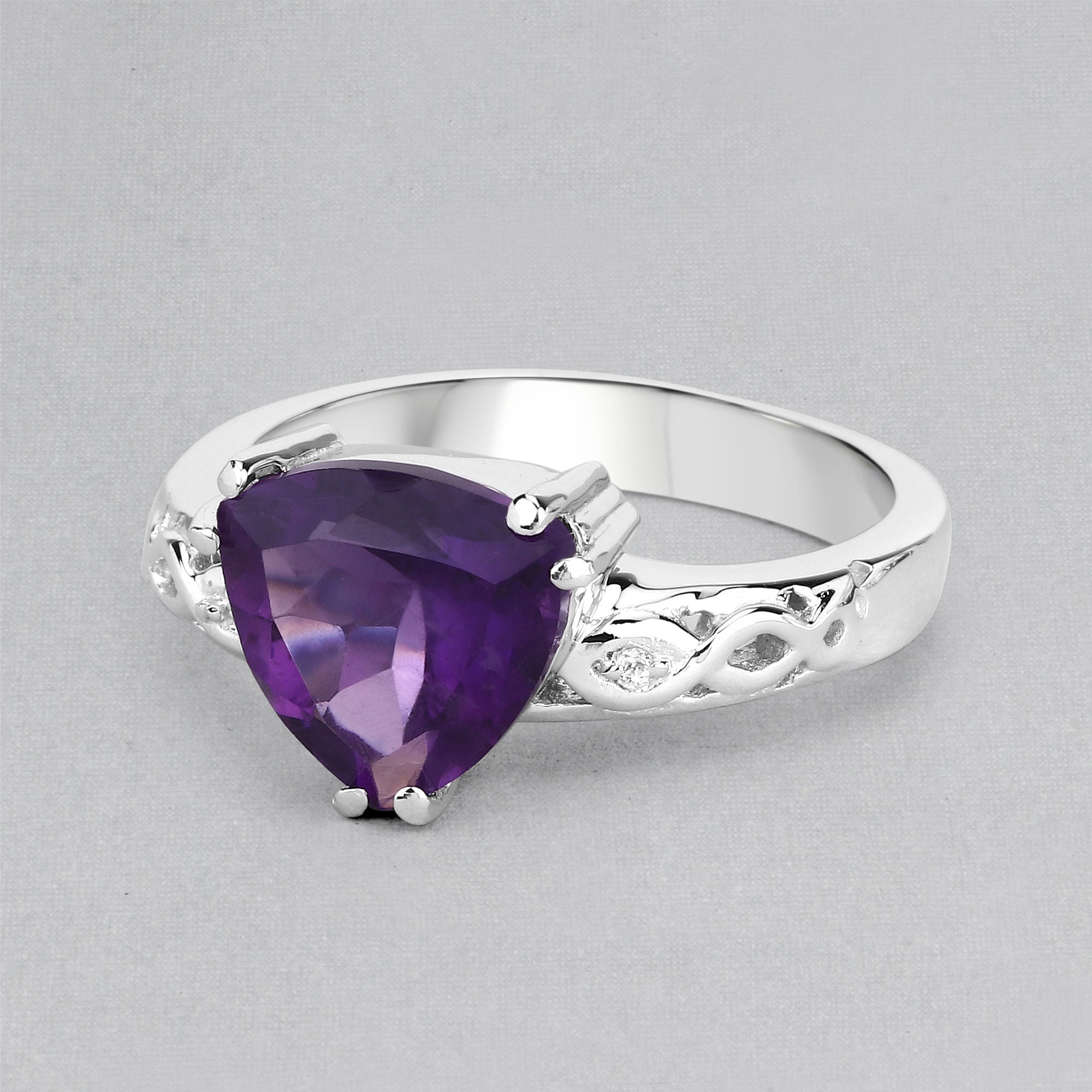 Amethyst Ring, Natural Purple Amethyst Silver Gemstone Ring for