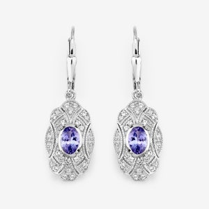 Tanzanite Earrings, Genuine Tanzanite Silver Dangling Earrings for Women, December Birthstone Earrings, Lavender Blue Gemstone Earrings