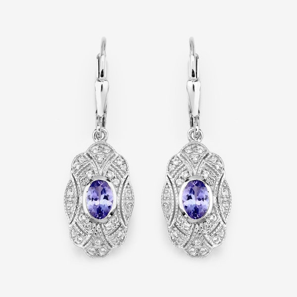 Tanzanite Earrings, Genuine Tanzanite Silver Dangling Earrings for Women, December Birthstone Earrings, Lavender Blue Gemstone Earrings