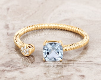 Aquamarine Jewelry, Genuine Aquamarine, Gold Aquamarine Ring, March Birthstone, Solid Gold Jewelry, 14K Gold Rings, Minimalist, Gift For Her