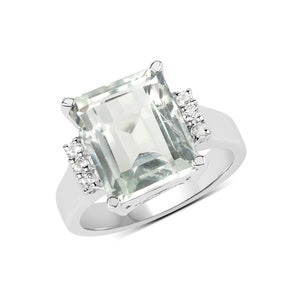 Prasiolite Ring, Natural Prasiolite Ring, Real Prasiolite Emerald Cut, Anniversary Ring, Sterling Silver Ring, February Birthstone Ring
