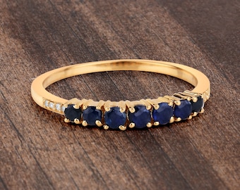 Blue Sapphire Ring, Gold Sapphire Ring, Sapphire Eternity Ring, Yellow Gold Ring, 14K Gold Ring, Royal Blue, Christmas Gift, Gifts For Her
