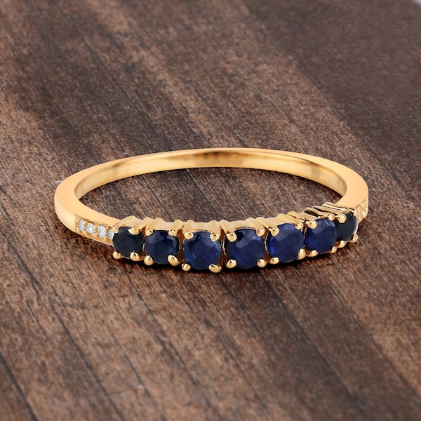 Blue Sapphire Ring, Gold Sapphire Ring, Sapphire Eternity Ring, Yellow Gold Ring, 14K Gold Ring, Royal Blue, Christmas Gift, Gifts For Her