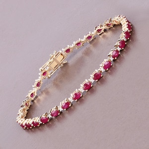 14k Gold Ruby Tennis Bracelet, Ruby Tennis Bracelet, July Birthstone Bracelet, Genuine Ruby and Diamond White Gold Bracelet for Women