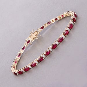 14k Gold Ruby Tennis Bracelet, Genuine Ruby and Diamond Yellow Gold Bracelet for Women, Ruby Tennis Bracelet, July Birthstone Bracelet