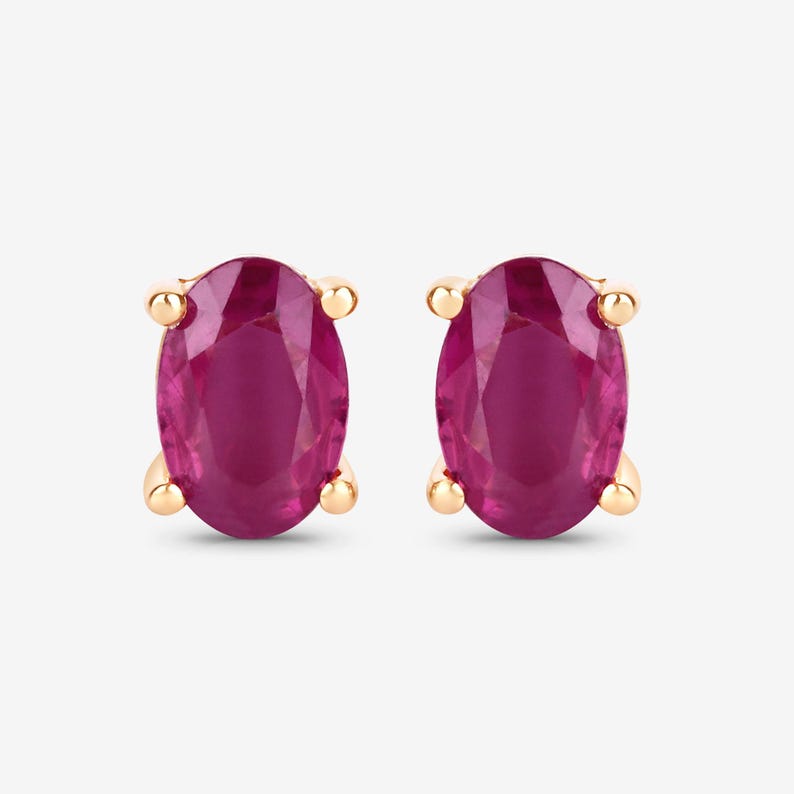 Ruby Earrings, Ruby Studs, Genuine Ruby 10K Yellow Gold Studs, Ruby Oval Earrings, July Birthstone, Anniversary Gift