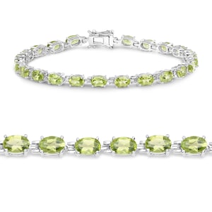 Peridot Bracelet, Natural Peridot Oval Tennis Bracelet in .925 Sterling Silver, August Birthstone Bracelet, Gifts for Her, Green Gemstone