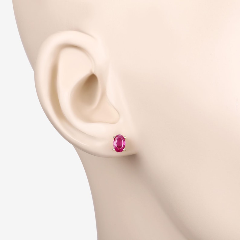 Ruby Earrings, Ruby Studs, Genuine Ruby 10K Yellow Gold Studs, Ruby Oval Earrings, July Birthstone, Anniversary Gift