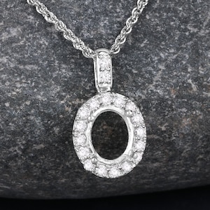 14k Gold Semi Mount Pendant with Natural Diamonds, Customizable Gold Pendant Semi-Mount, 14k Diamond Semi-Mount - holds 10x8mm Oval Stone