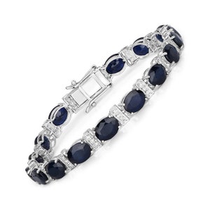 Gold Bracelet, 14k Gold Sapphire Bracelet, Genuine Blue Sapphire Ovals and Diamond Gold Bracelet for Women, September Birthstone Bracelet