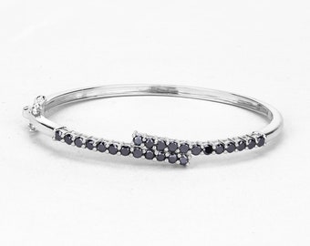 Black Diamond Bangle Bracelet, Women's Black Diamond Bracelet, Black Diamond Bangle Bracelet Silver, Real Black Diamond Bracelet Women's