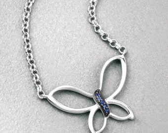 Sapphire Butterfly Pendant, Genuine Blue Sapphire Sterling Silver Butterfly Pendant Necklace for Women, Dainty Blue Butterfly Pendant