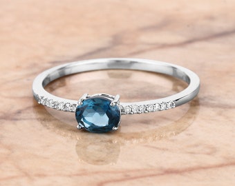 London Blue Topaz Ring, Oval Cut London Blue Topaz Ring in 14k Gold, Blue Topaz, December Birthstone, Minimalist Ring, Christmas Gift