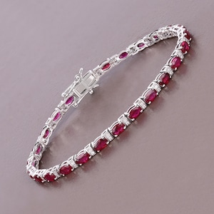14k Gold Ruby Tennis Bracelet, Genuine Ruby and Diamond White Gold Bracelet for Women, Ruby Tennis Bracelet, July Birthstone Bracelet