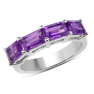 Amethyst Ring, 4 Stone Amethyst Ring Band, Natural Amethyst Ring for Women, February Birthstone Ring