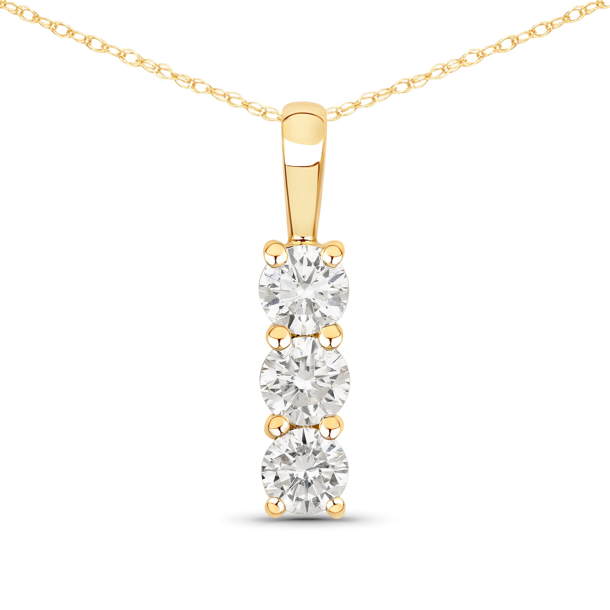 Dainty Diamond Pendant, 14k Gold Lab Grown Diamond Rounds Pendant Necklace for Women, Created Diamond 3 Stone Pendant, Bridesmaid Gift