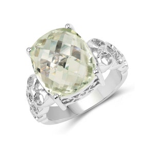 Prasiolite Ring, Natural Prasiolite Ring, Real Prasiolite Cushion, Anniversary Ring, Sterling Silver Ring, February Birthstone Ring