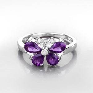 Amethyst Ring, Genuine Amethyst Sterling Silver Butterfly Ring for Women, Real Amethyst Butterfly Ring, February Birthstone Ring