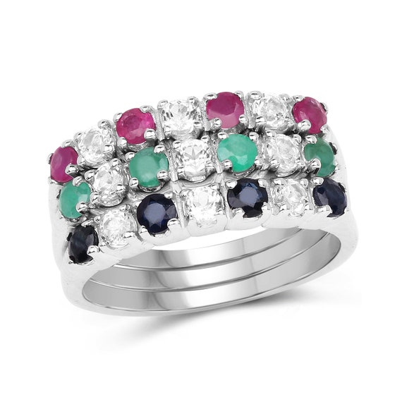 Sterling Silver Blue Sapphire, Ruby and Emerald Dragonfly Set of 3 Rings Sterling Silver Blue Sapphire, Ruby and Emerald Dragonfly Set of 3 Rings