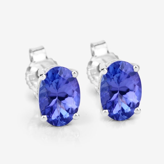 Tanzanite Earrings Solid 14k White Gold Natural Tanzanite Stud