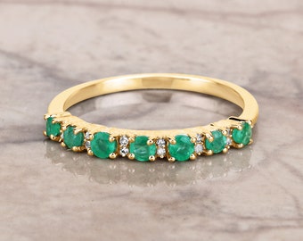 14kt Gold Emerald & Diamond Ring, Eternity Ring, Green Ring, May Birthstone Ring, Minimalist Ring, Solid Gold, Diamond Ring, Bridesmaid Gift