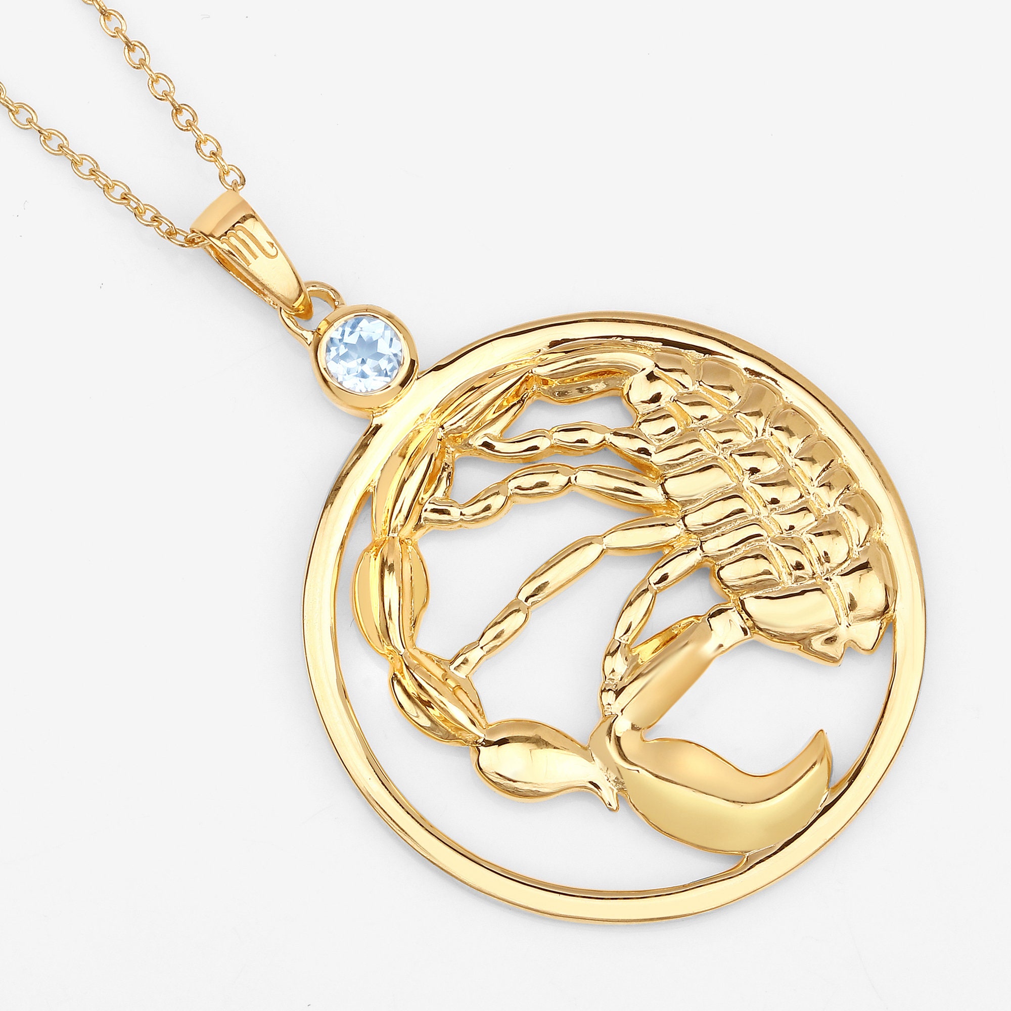 Scorpio Scorpion Pendant 14K Sterling Silver Yellow Gold Genuine Topaz Scorpio Zodiac Pendant Necklace Astrology Zodiac Sign Jewelry Gifts