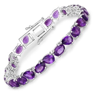 Amethyst Bracelet, Multi-Cut Natural Amethyst Gemstones Tennis Bracelet in Sterling Silver, February Birthstone, Ideal Anniversary Gift