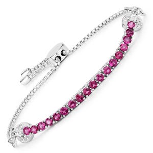 Rhodolite Garnet Bracelet, Natural Rhodolite Garnet and White Zircon Adjustable Bolo Bracelet, Silver Bolo Bracelet, January Birthstone