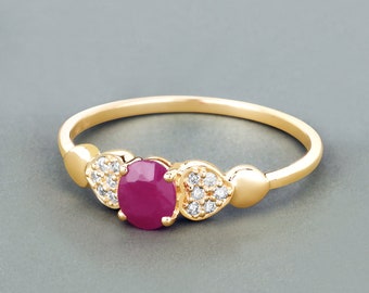 14k Gold Ruby Promise Ring, Oval Ruby Ring, Natural Ruby Ring, July Birthstone Ring, Ruby Gold Ring, Minimalist Gold Ring, Christmas Gift